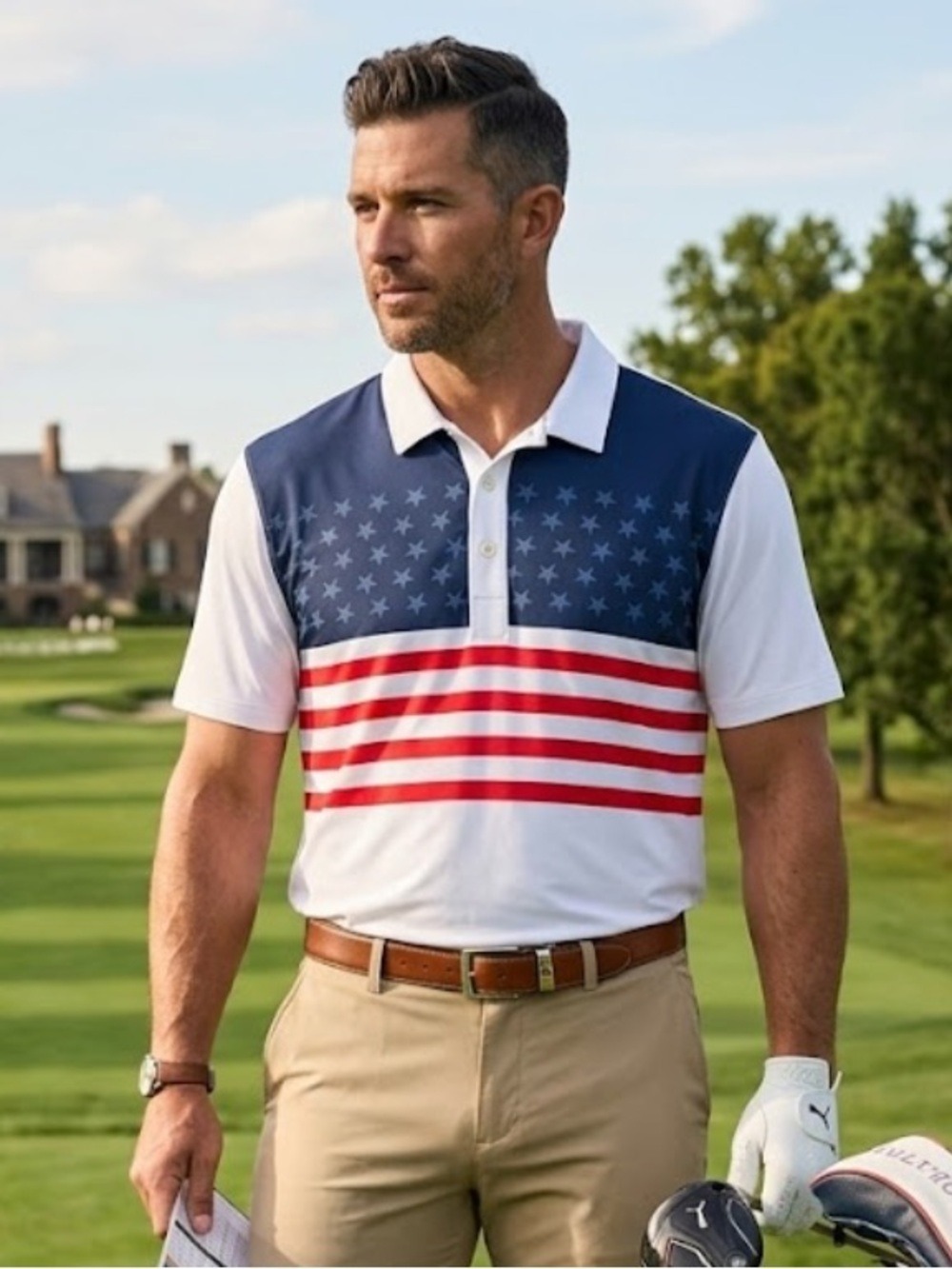 Puma Golf Volition America Patriotic Stars and Stripes Golf Polo - Size Large